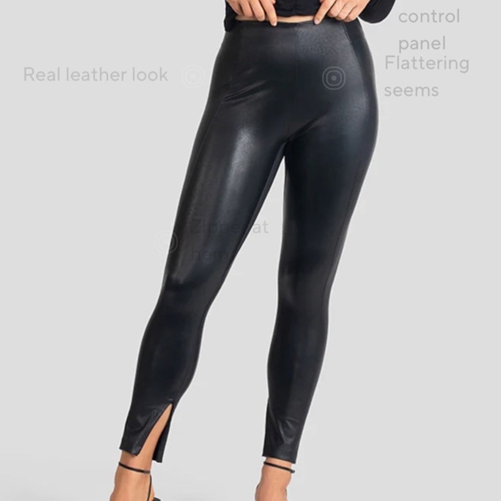 NWT Honeylove‎ Vegan Leather Legging Womens 1X Black Shaping Hidden Ankle Zipper